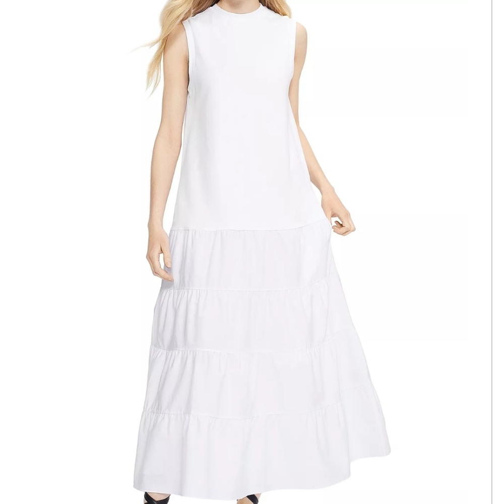 Ted Baker White Cotton Tiered Sleeveless Pocket A-line Maxi Dress Pockets US 8